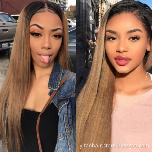 Black roots Brown T#4/30 Lace Front Wig Heat Resist Fiber Silk Straight Hair Wig synthetic  lace front wigs with baby hair